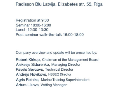 Annual Officer’s Seminar will be held on the 24th of April at Radisson Blu Hotel Latvija
