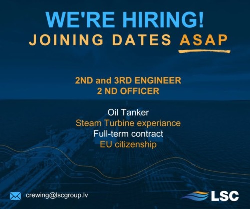 Immediate Hiring! #TeamLSC Send your CV crewing@ +371 67020158 Immediate Hiring! #TeamLSC Send your CV crewing@ +371 67020158