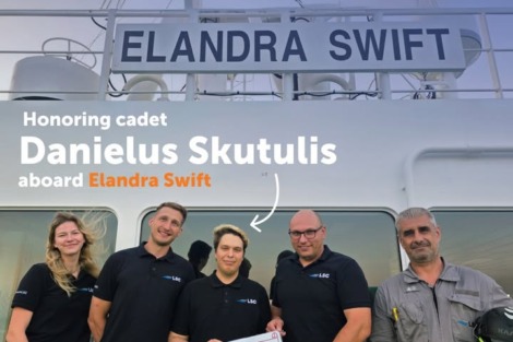A standout moment aboard m/t Elandra Swift! We’re proud to award Danielus Skutuls with…
